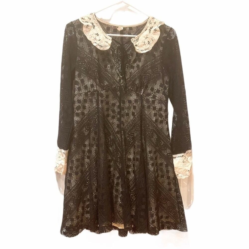 Free People Talk that Talk Black Lace Collar Dress size 10 - Picture 2 of 8